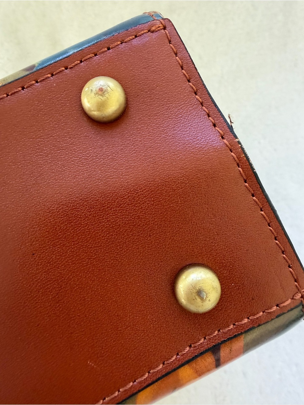 Patricia Nash Leather Carisbrooke Satchel Crossbody Marigold Harvest Blue Yellow - Picture 7 of 15